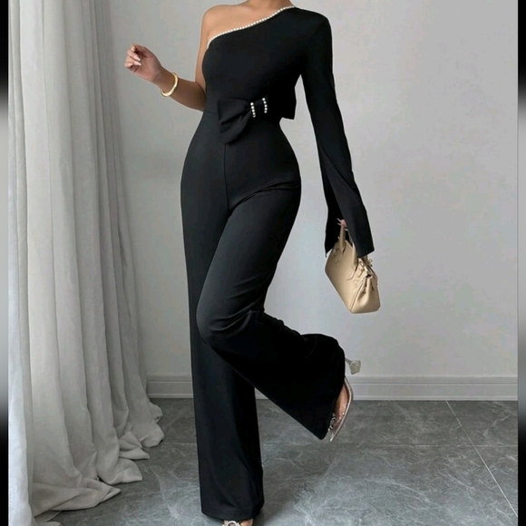 Pants - Women's Solid Color Long Sleeve Fitted Casual Everyday Jumpsuit